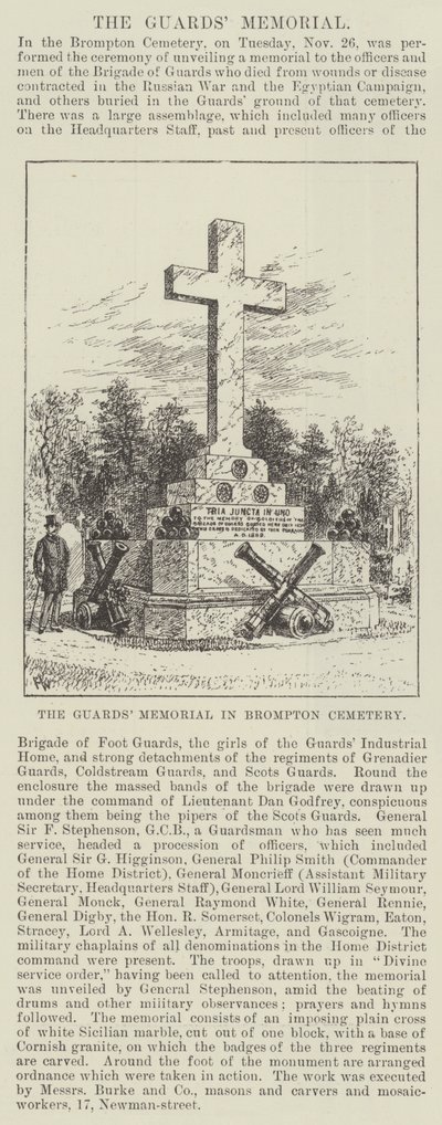 O memorial dos protetores no cemitério de Brompton de Frank Watkins